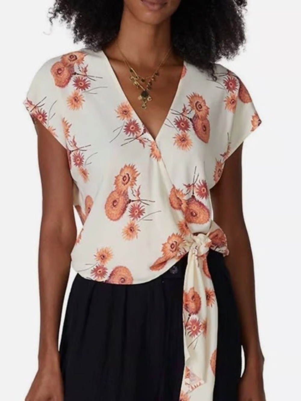 Madewell Twiggy Wrap Top “Dutch Dandelions” Floral Tie Blouse XS